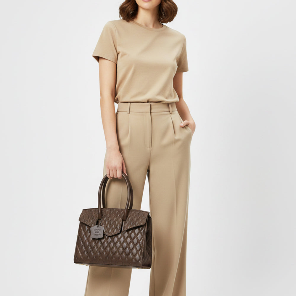 Never Mind Quilted Leather Tote Bag with Dual Handles