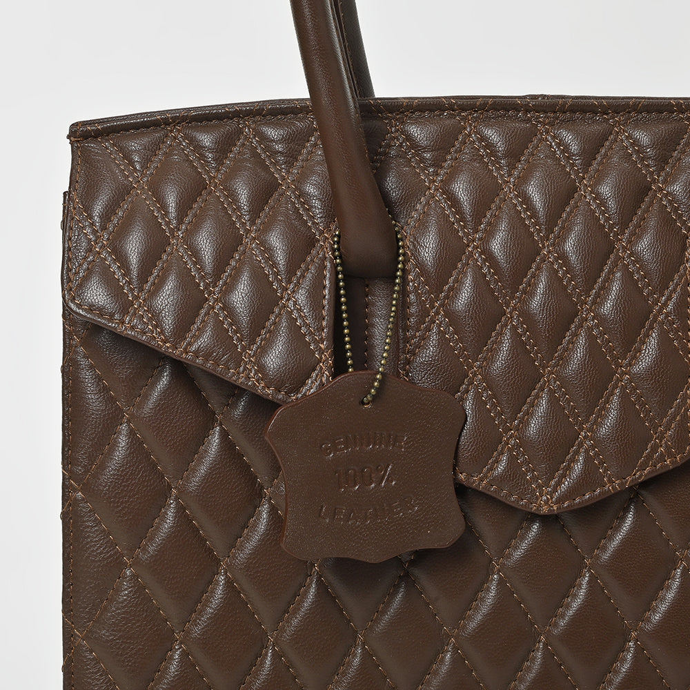 Never Mind Quilted Leather Tote Bag with Dual Handles