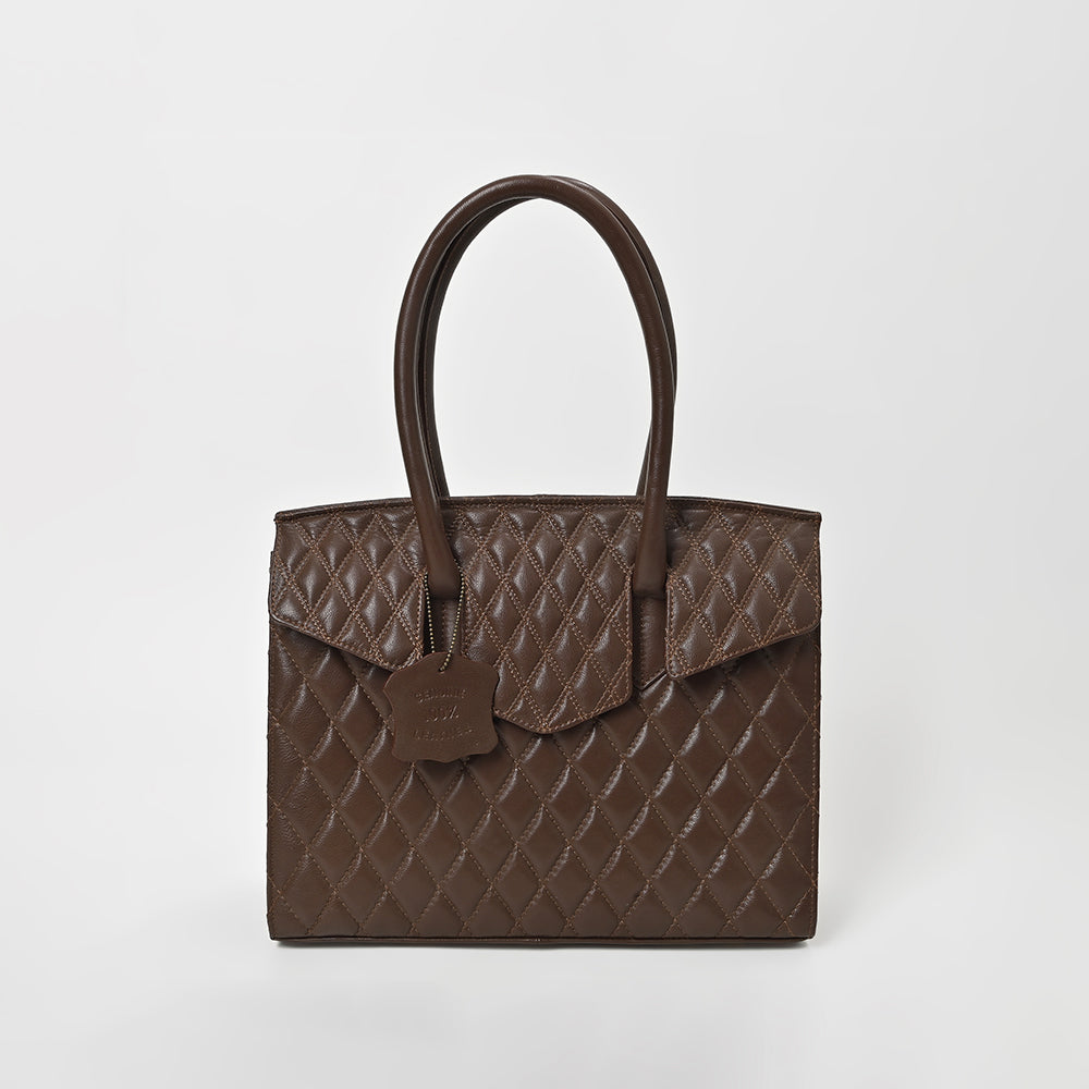 Never Mind Quilted Leather Tote Bag with Dual Handles