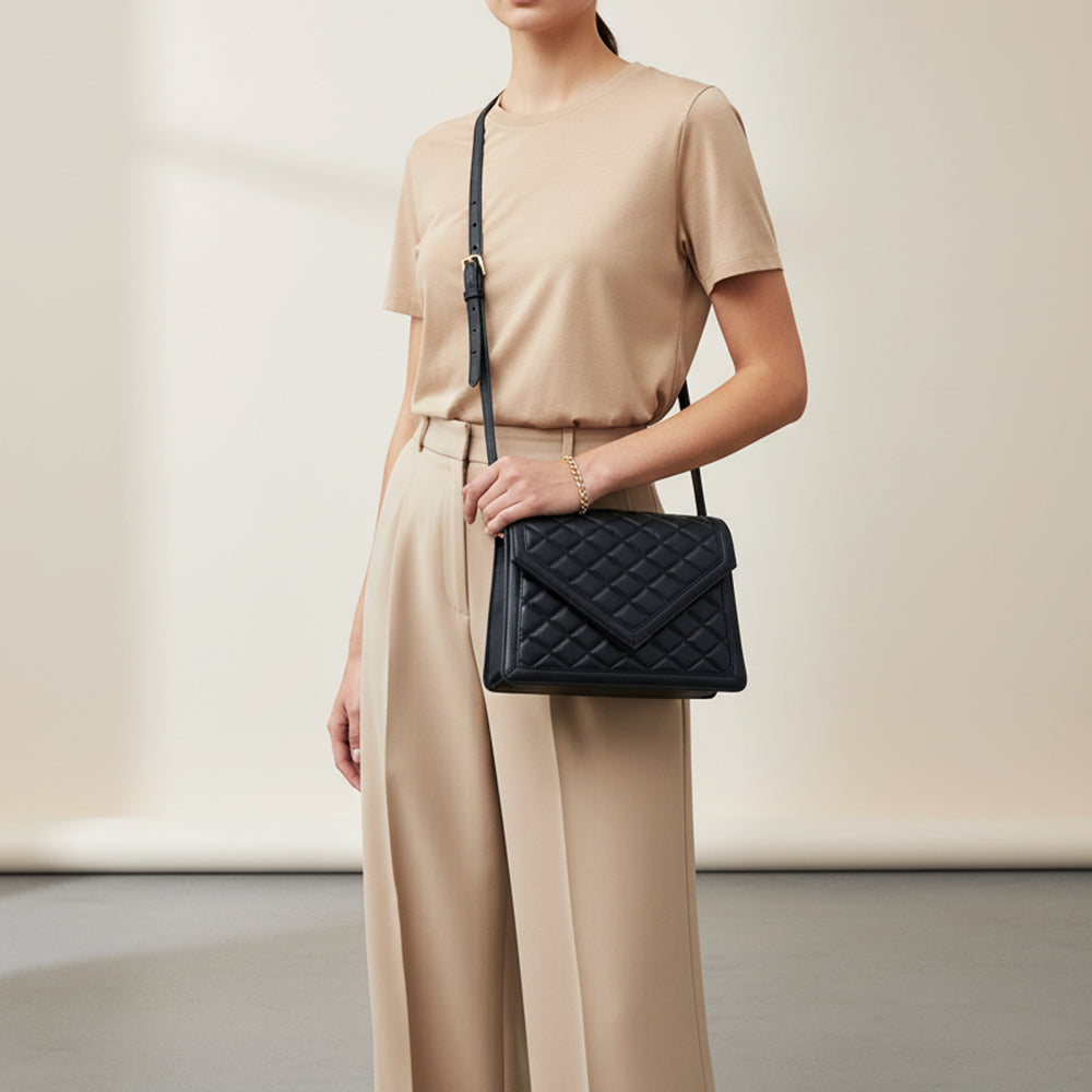 Never Mind Quilted Leather Crossbody Bag with Envelope Flap