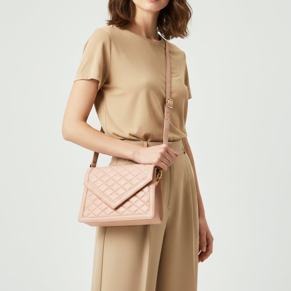 Never Mind Quilted Leather Crossbody Bag with Envelope Flap