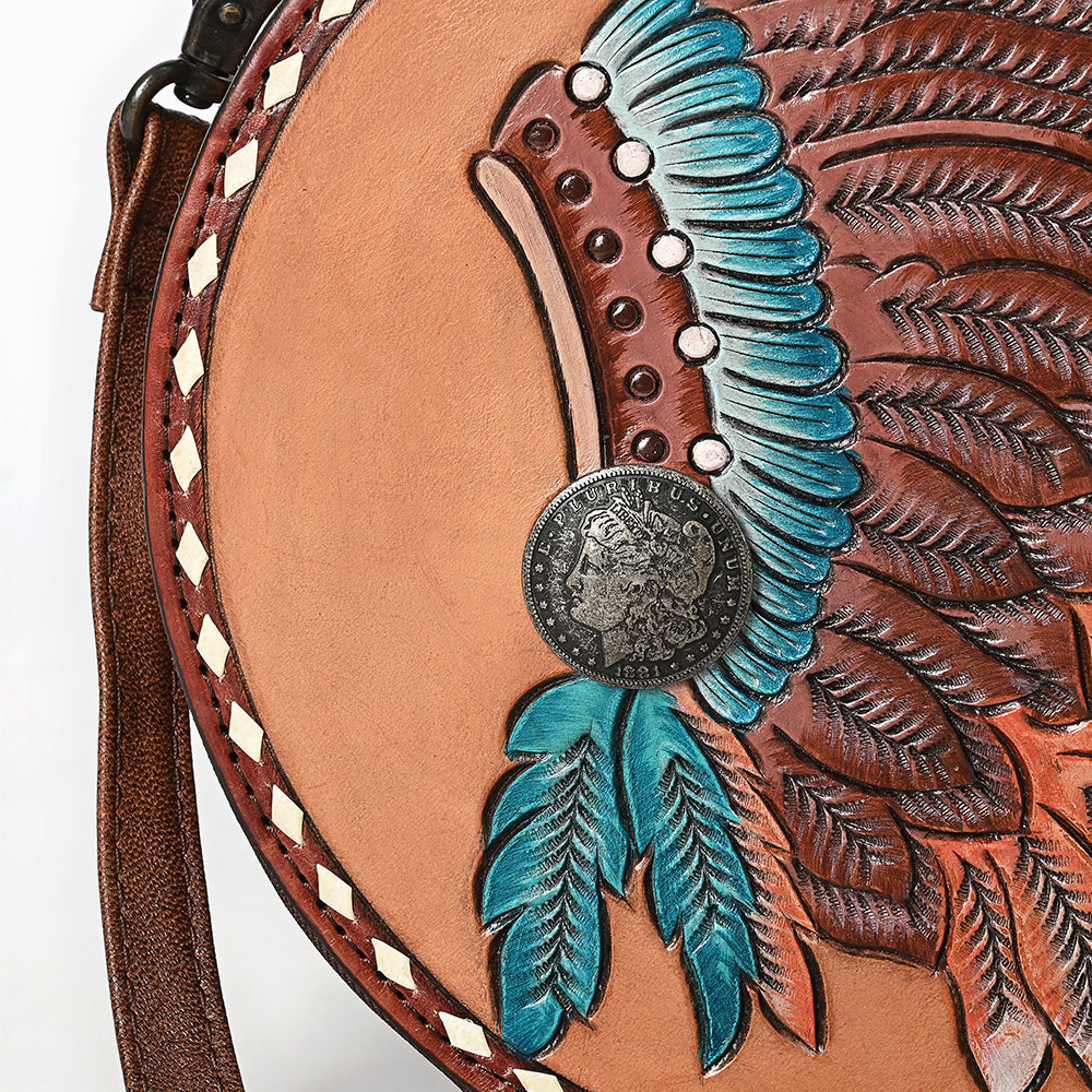 American Darling Canteen Hand Tooled Hair-On Genuine Leather
