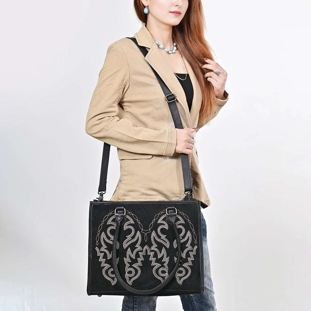 American Darling Tote Bag for Women, Boot Stitched Genuine Suede & Vegetable-Tanned Full Grain Leather Western Purse, YKK Zipper