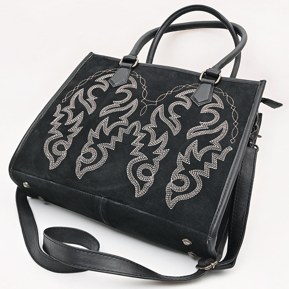 American Darling Tote Bag for Women, Boot Stitched Genuine Suede & Vegetable-Tanned Full Grain Leather Western Purse, YKK Zipper