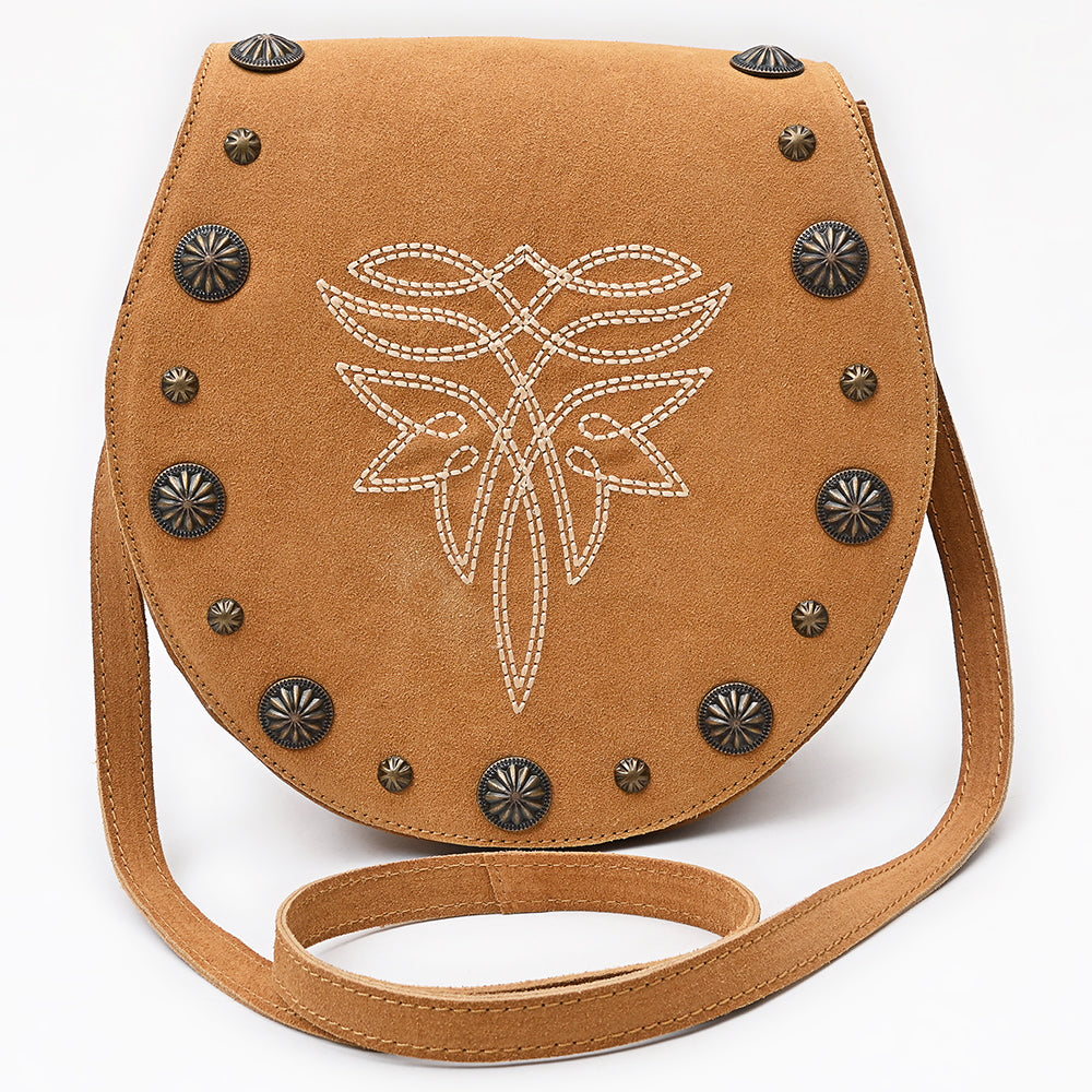 American Darling Cross body Bag Western Suede Leather Purse with Boot Stitched Design Concho and YKK Zipper for Women