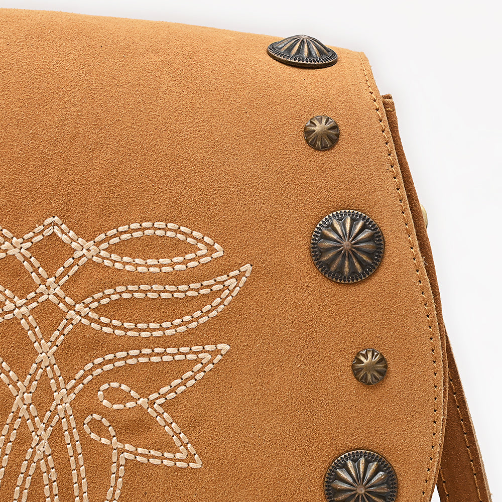 American Darling Cross body Bag Western Suede Leather Purse with Boot Stitched Design Concho and YKK Zipper for Women