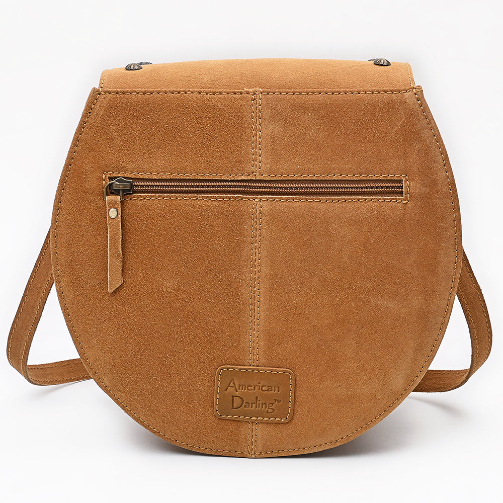 American Darling Cross body Bag Western Suede Leather Purse with Boot Stitched Design Concho and YKK Zipper for Women