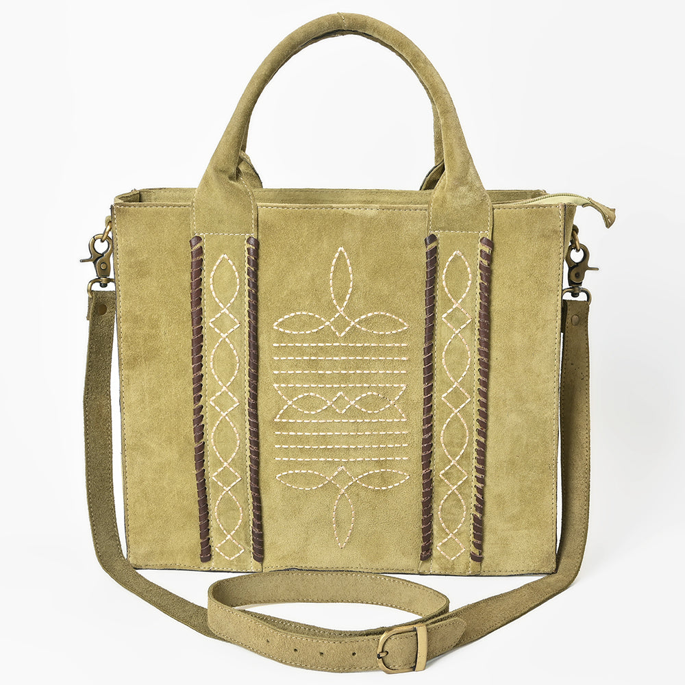 American Darling Tote Bag - Boot Stitched, Braided, Eco-Friendly Vegetable Tanned Genuine Suede Leather, Western Leather Handbag