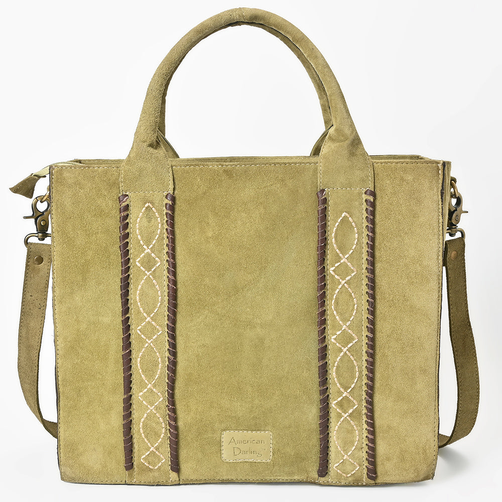 American Darling Tote Bag - Boot Stitched, Braided, Eco-Friendly Vegetable Tanned Genuine Suede Leather, Western Leather Handbag