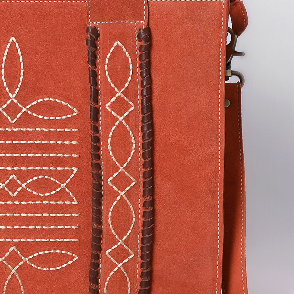 American Darling Tote Bag - Boot Stitched, Braided, Eco-Friendly Vegetable Tanned Genuine Suede Leather, Western Leather Handbag