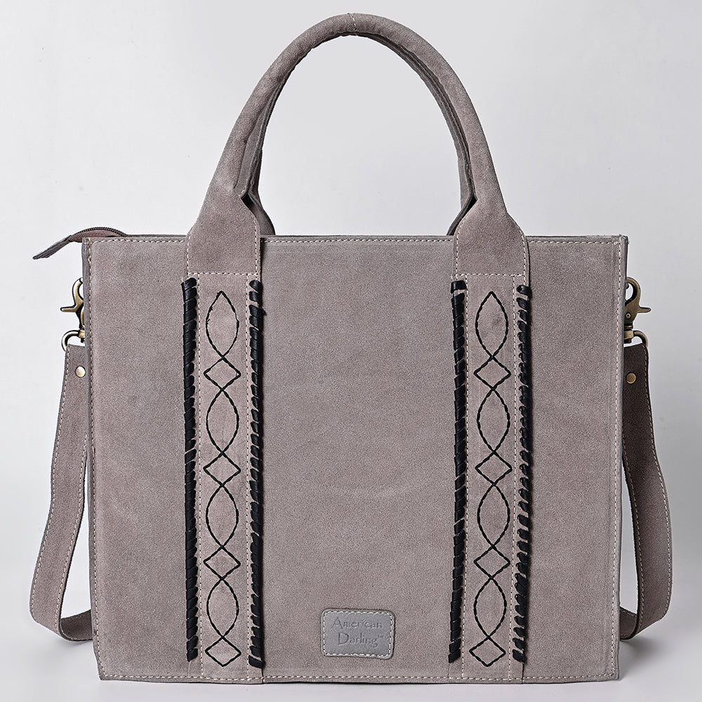 American Darling Tote Bag - Boot Stitched, Braided, Eco-Friendly Vegetable Tanned Genuine Suede Leather, Western Leather Handbag