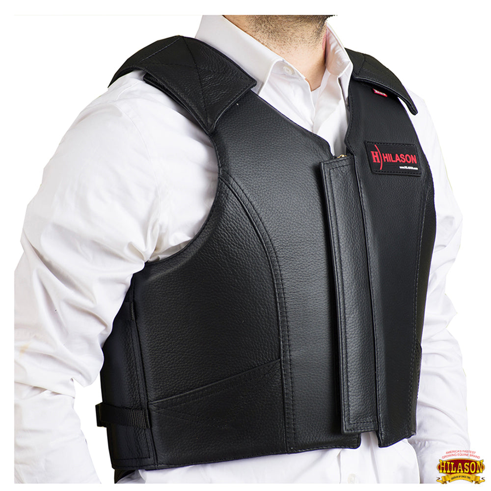 HILASON Western Horse Bull Riding Safety Leather Protective Vest & Rodeo Chaps Combo