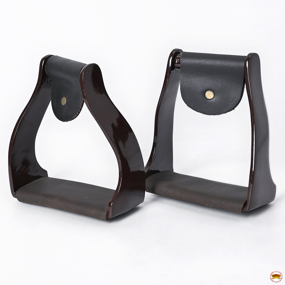 Hilason Lightweight Aluminum Western Horse Stirrups With Leather Wrapped Non Slip Tread