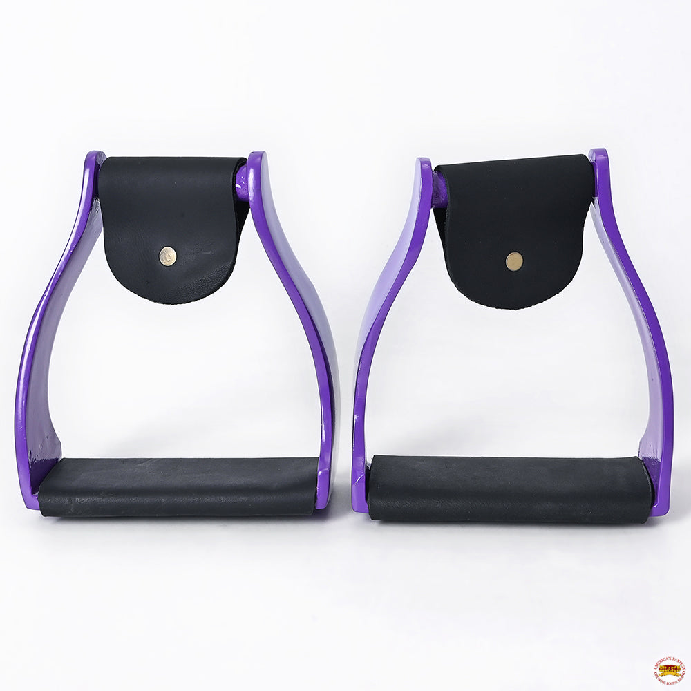 Hilason Lightweight Aluminum Western Horse Stirrups With Leather Wrapped Non Slip Tread
