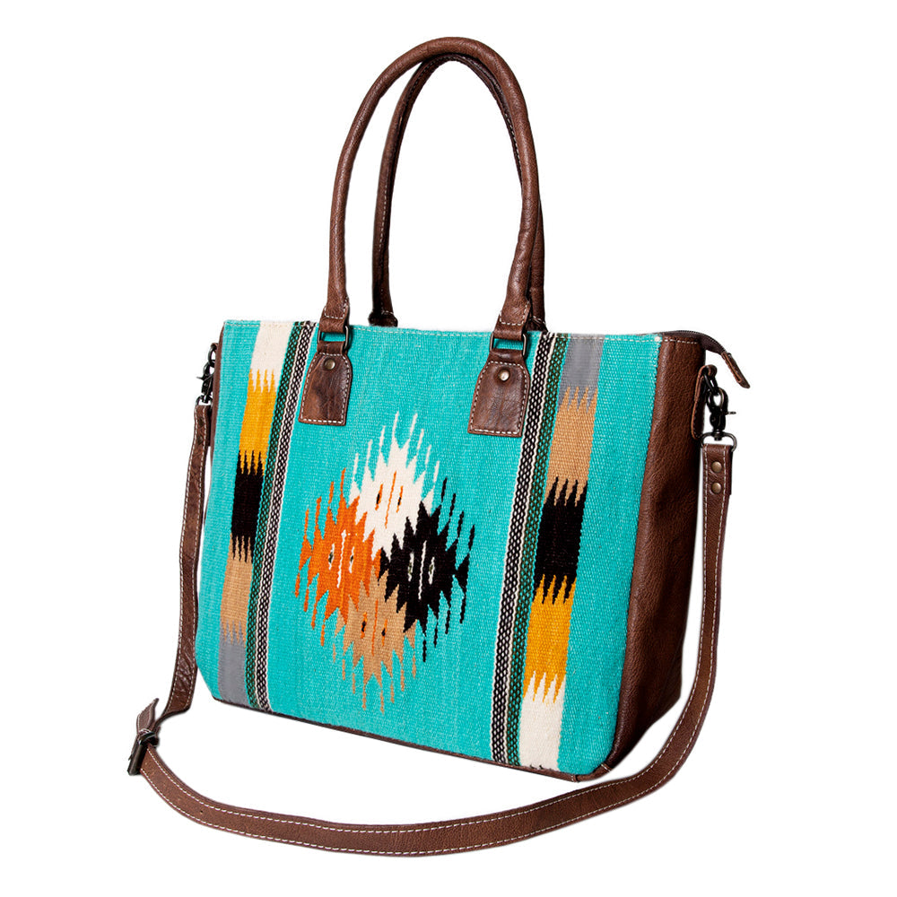 American Darling Handwoven Saddle Blanket Tote for Women – Western Genuine Leather Purse, Spacious Travel Handbag