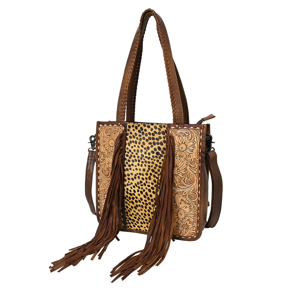 American Darling Tote Hand Tooled Hair-On Genuine Leather