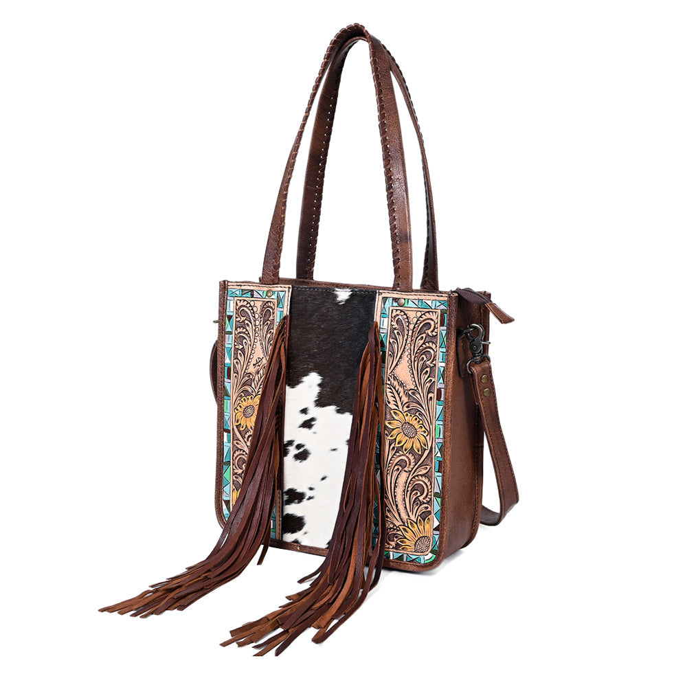 American Darling Tote Hand Tooled Hair-On Genuine Leather
