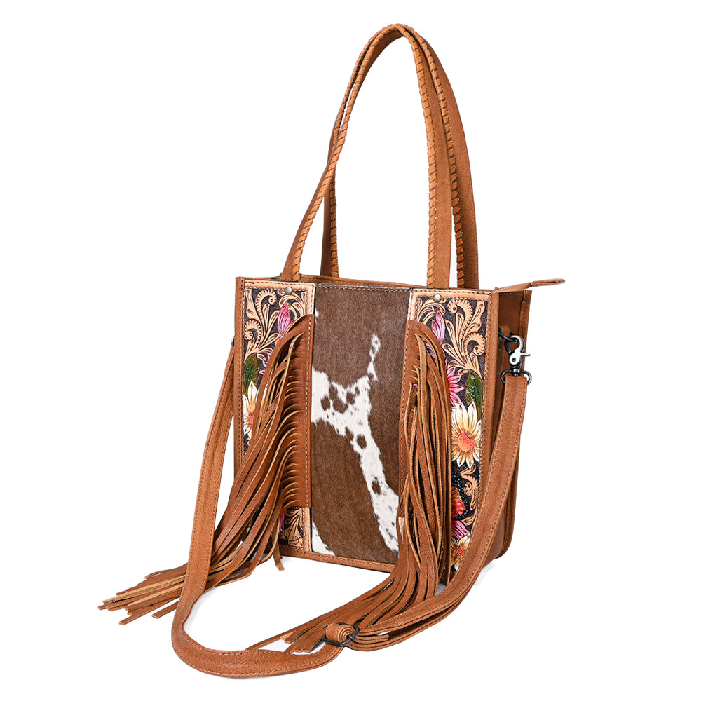 American Darling Tote Hand Tooled Hair-On Genuine Leather