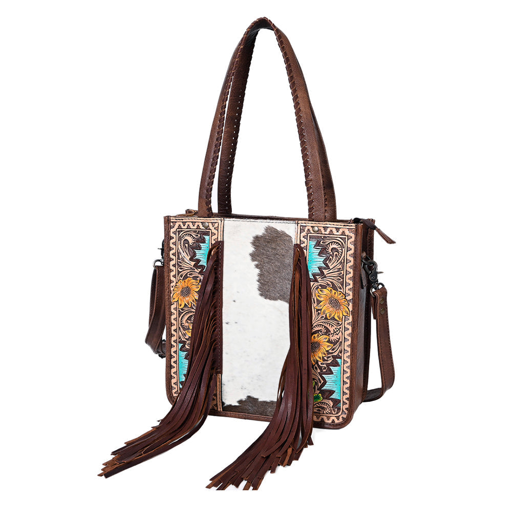 American Darling Tote Hand Tooled Hair-On Genuine Leather