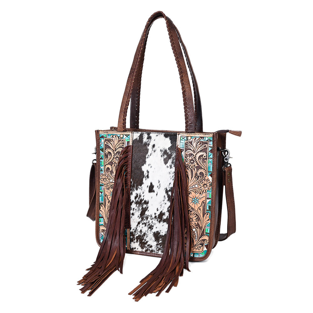 American Darling Tote Hand Tooled Hair-On Genuine Leather