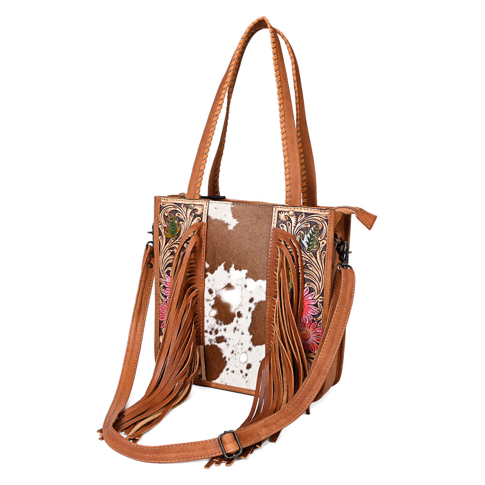 American Darling Tote Hand Tooled Hair-On Genuine Leather