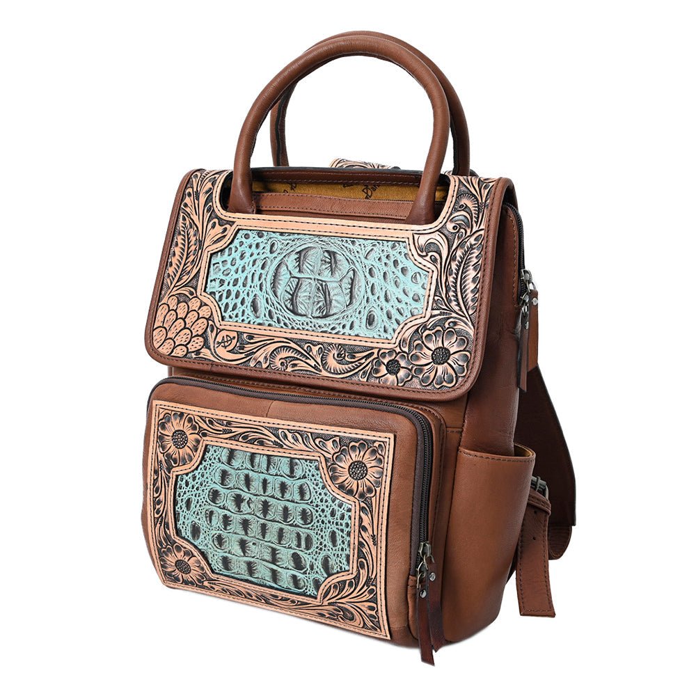 American Darling Backpack Hand Tooled Crocodile embossed Genuine Leather