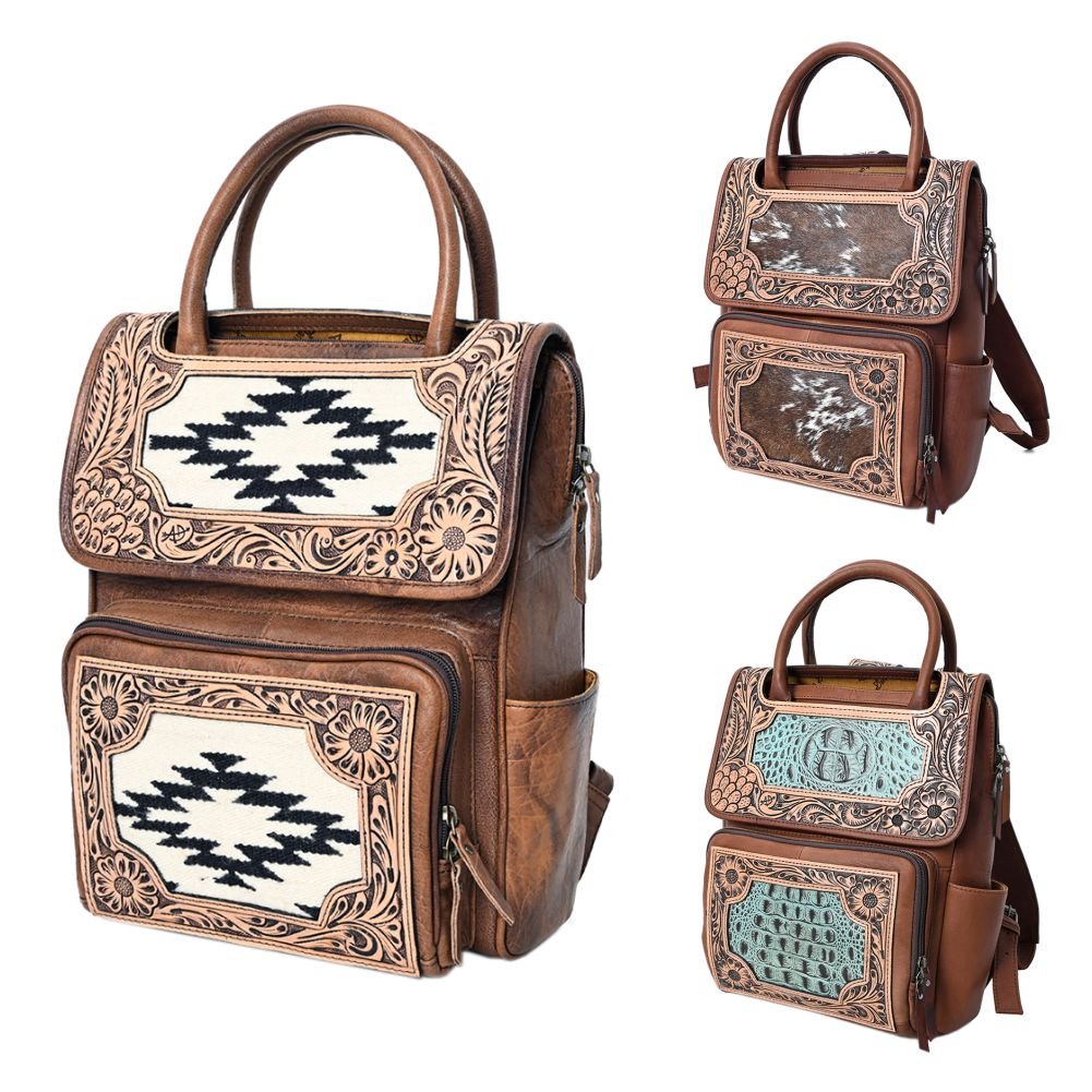 American Darling Backpack Hand Tooled Crocodile embossed Genuine Leather