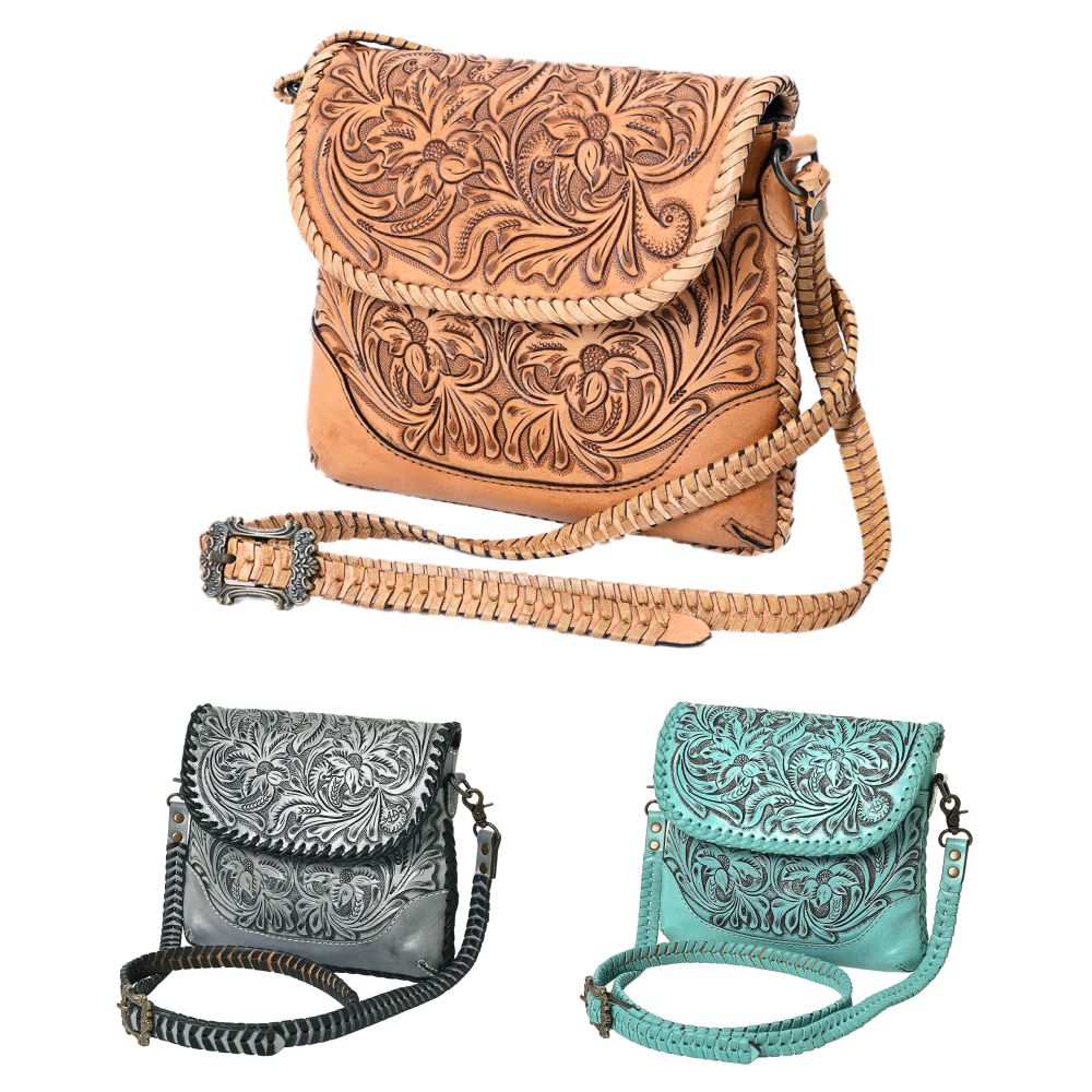 American Darling Western Leather Crossbody Bag – Handcrafted with Hand-Tooled Floral Carving, Genuine Leather, Durable and Stylish