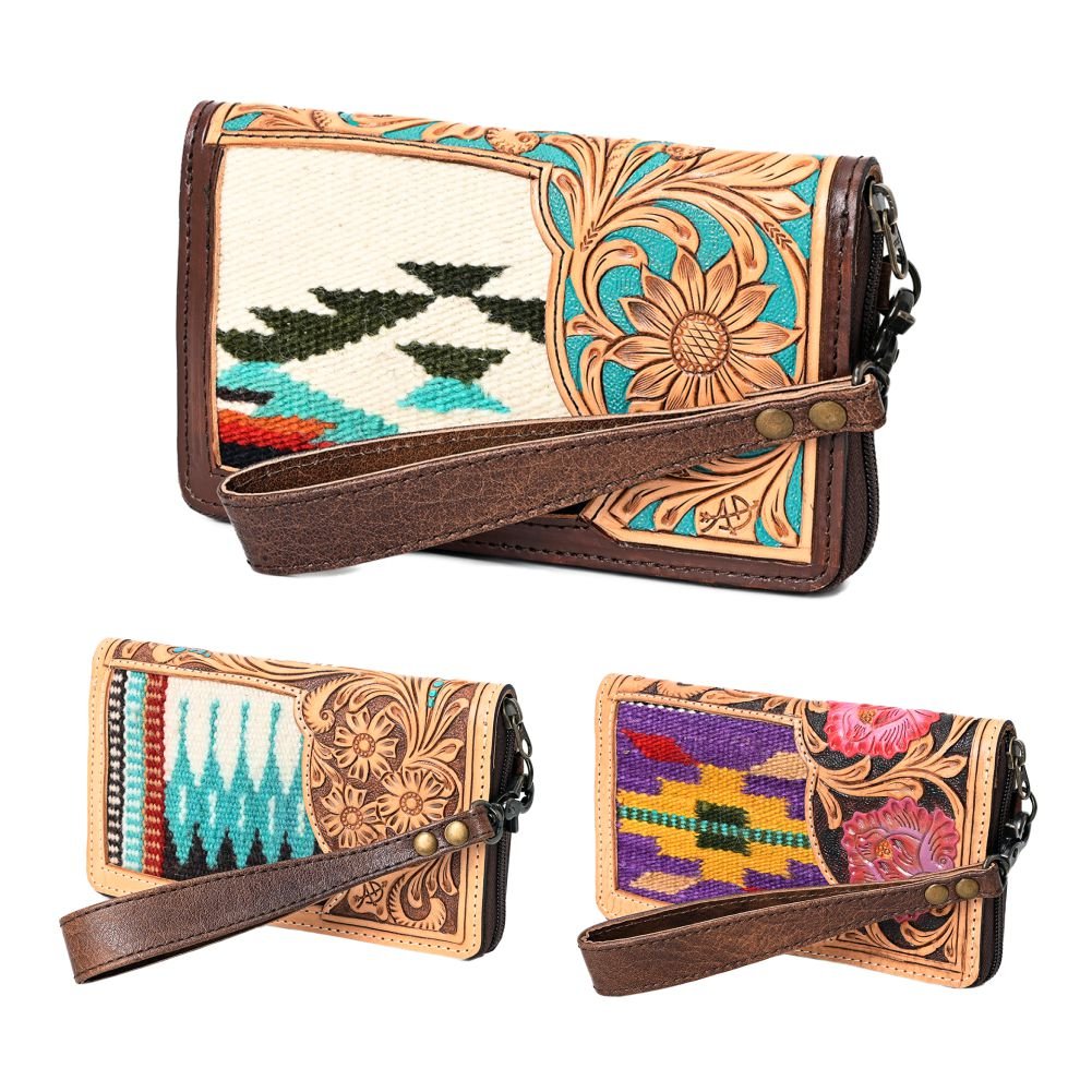 American Darling Organiser Hand Tooled Saddle Blanket Genuine Leather