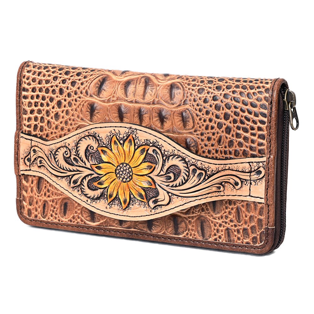 American Darling Wallet Hand Tooled Crocodile Embossed Genuine Leather