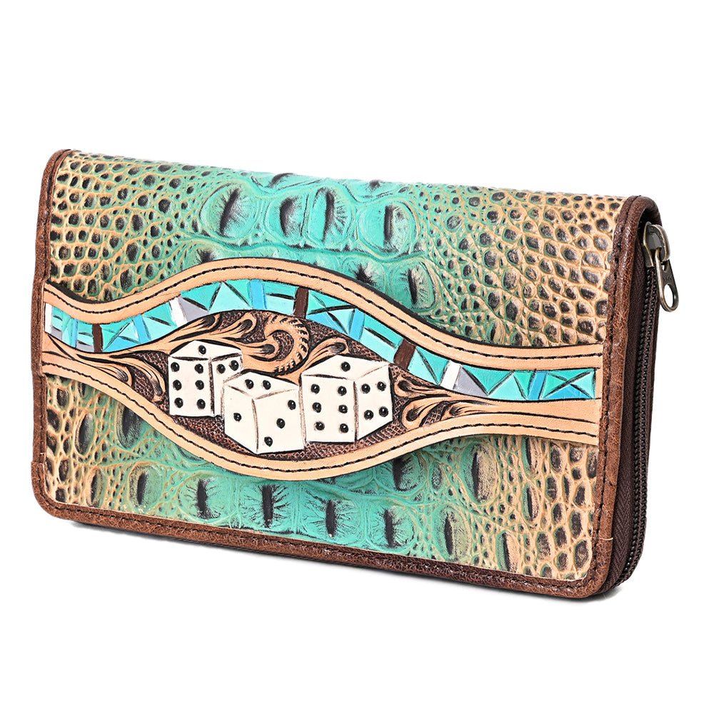 American Darling Wallet Hand Tooled Crocodile Embossed Genuine Leather