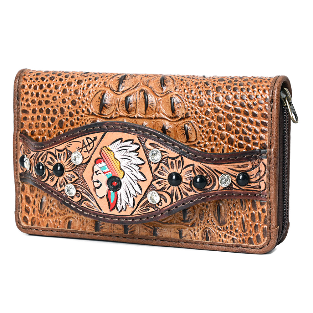 American Darling Clutch Hand Tooled Crocodile Embossed Genuine Leather