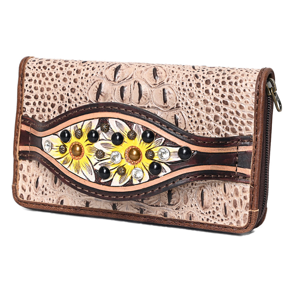 American Darling Clutch Hand Tooled Crocodile Embossed Genuine Leather