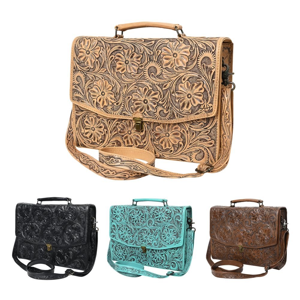 American Darling Briefcase Hand Tooled Genuine Leather
