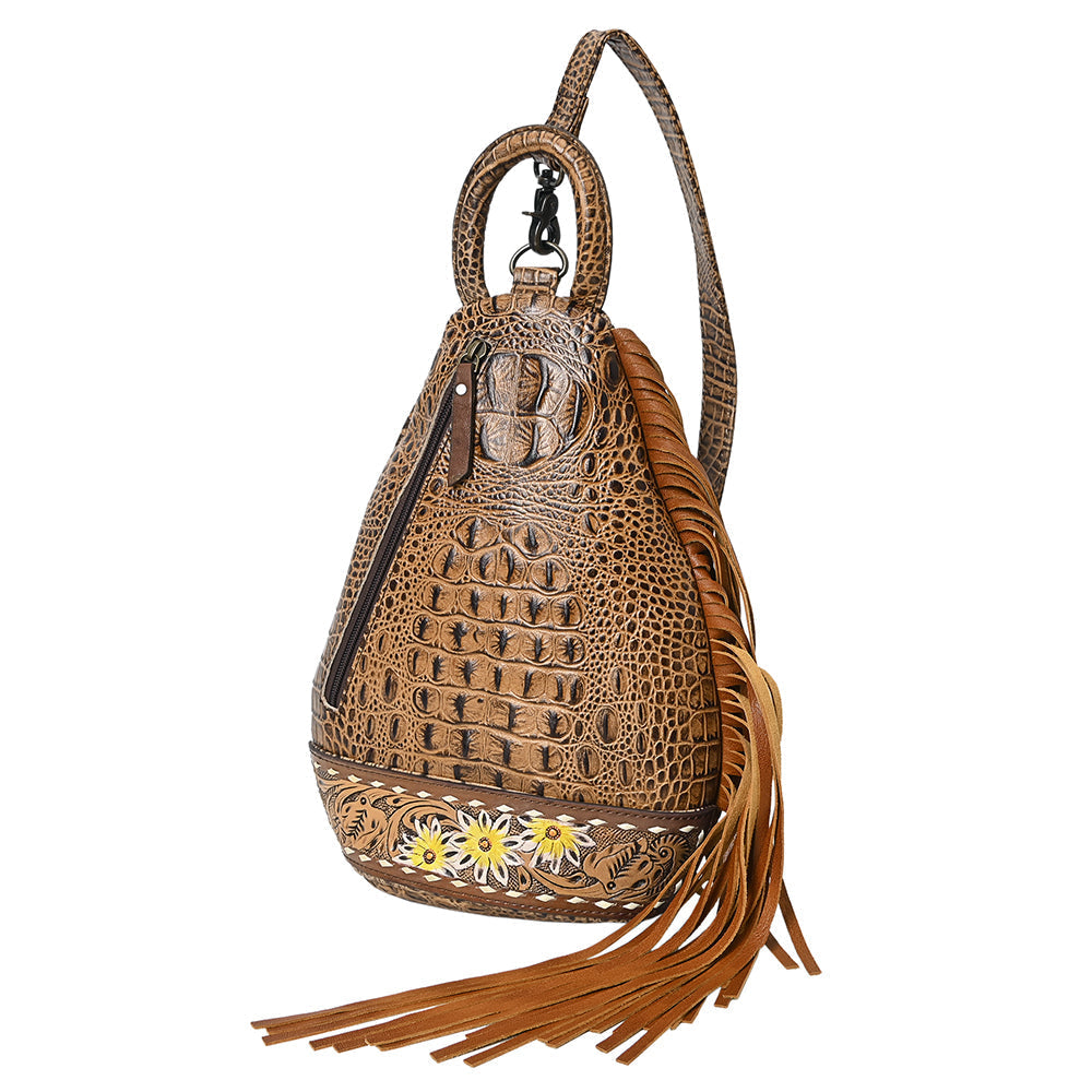 American Darling Sling Hand Tooled Crocodile Embossed Genuine Leather