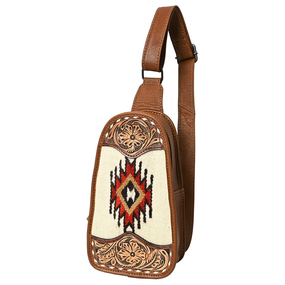 American Darling Sling Hand Tooled Upcycled Wool Genuine Leather