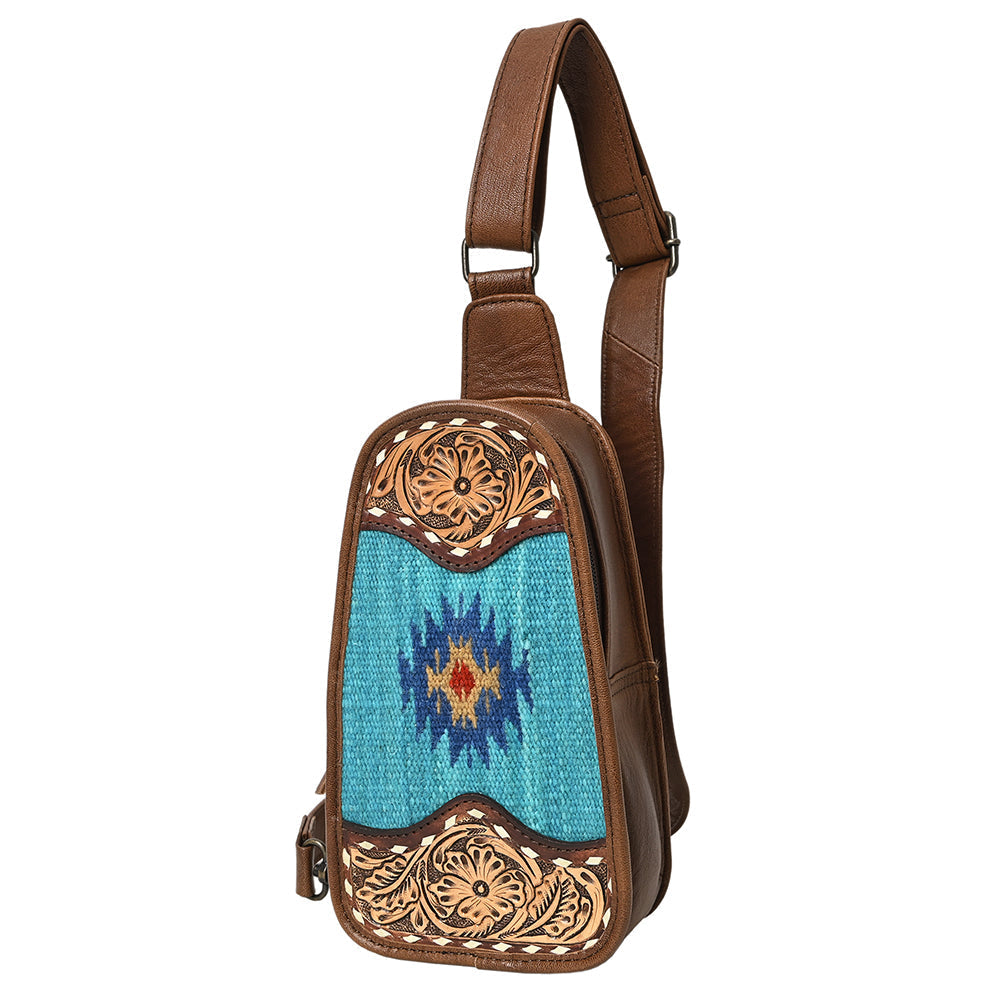 American Darling Sling Hand Tooled Upcycled Wool Genuine Leather