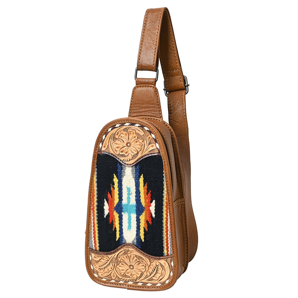 American Darling Sling Hand Tooled Upcycled Wool Genuine Leather