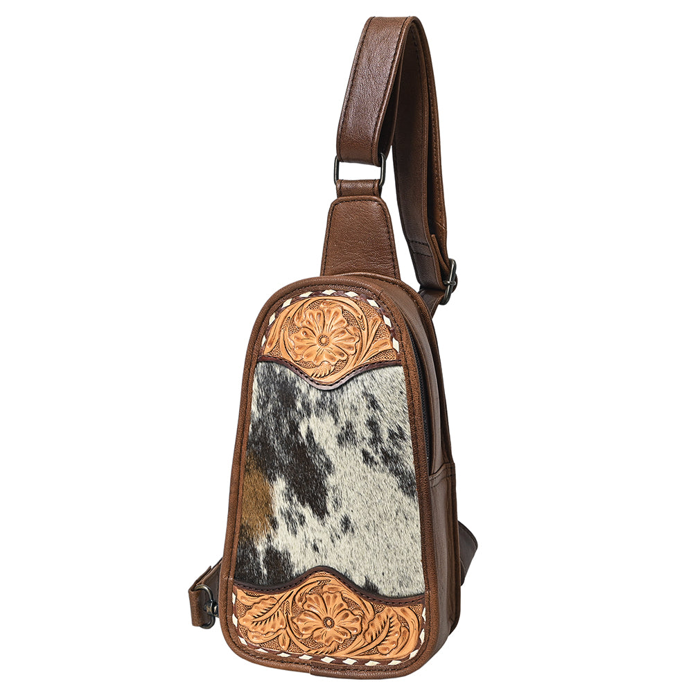 American Darling Sling Hand Tooled Upcycled Wool Genuine Leather