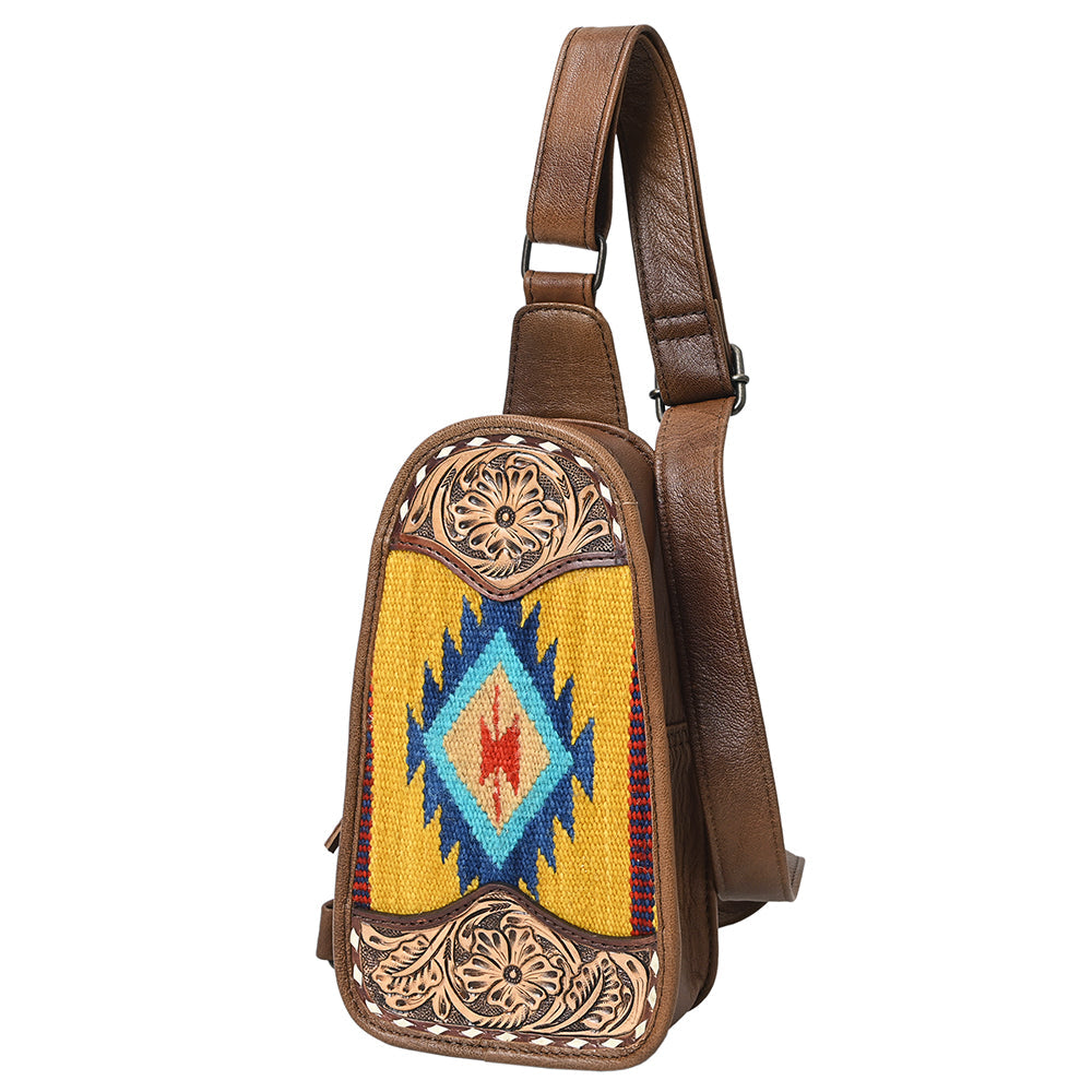 American Darling Sling Hand Tooled Upcycled Wool Genuine Leather