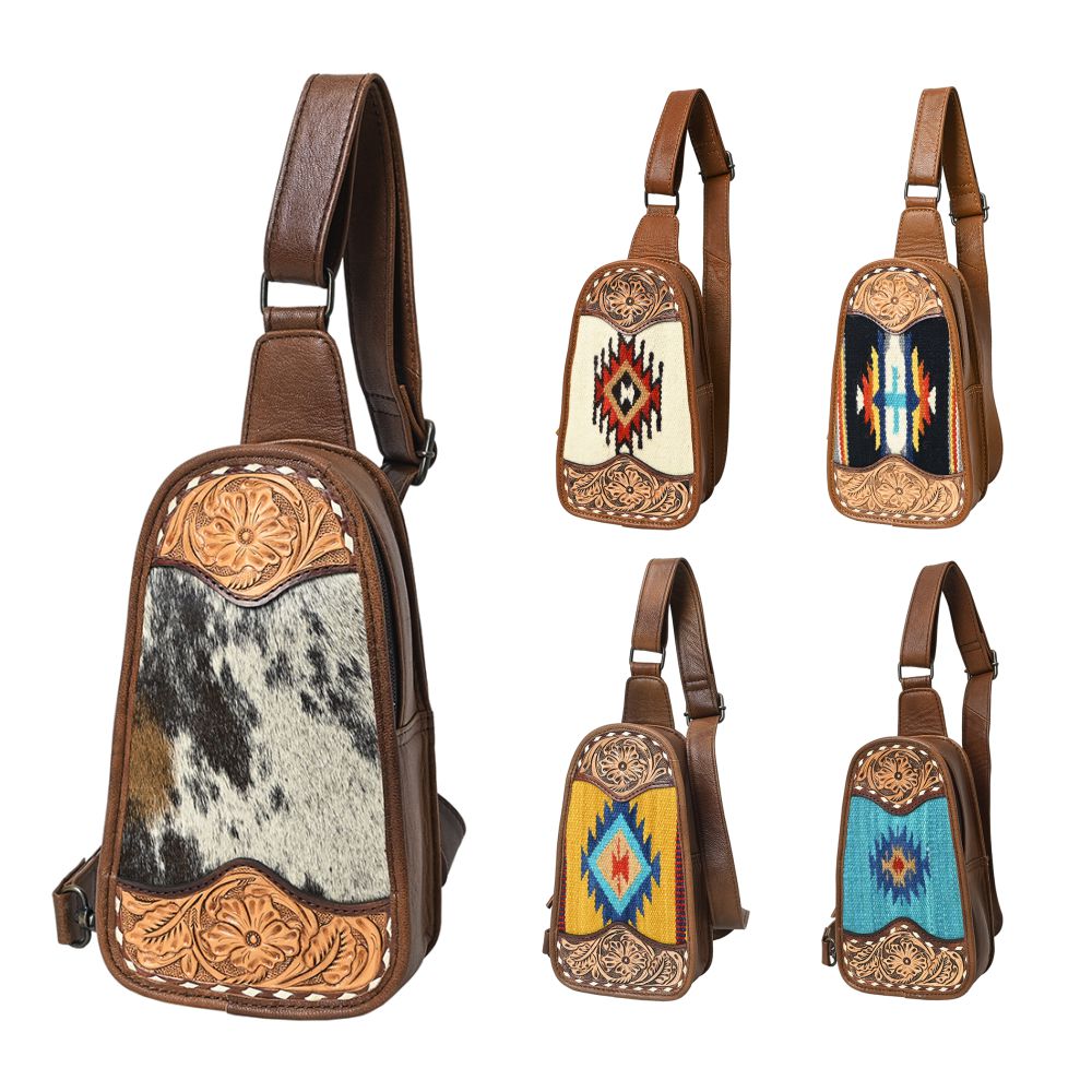 American Darling Sling Hand Tooled Upcycled Wool Genuine Leather
