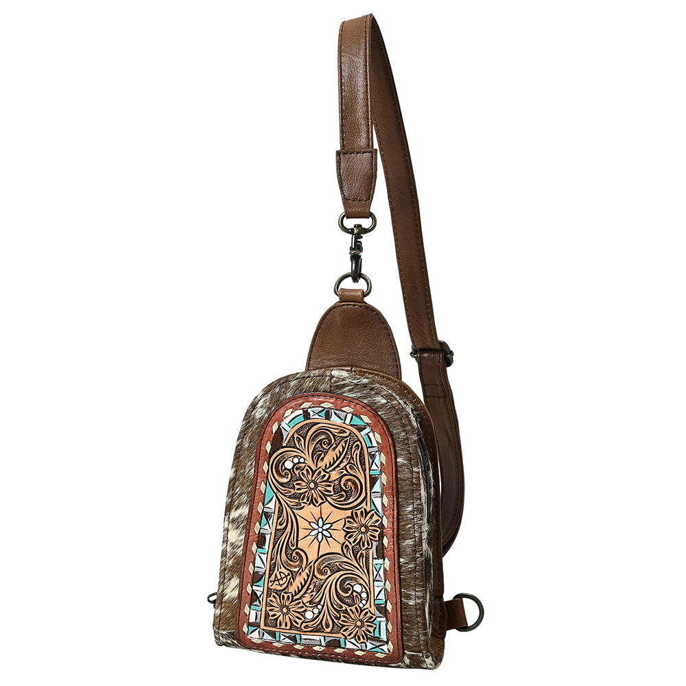 American Darling Sling Beautifully Hand Tooled Hair-On Genuine Leather
