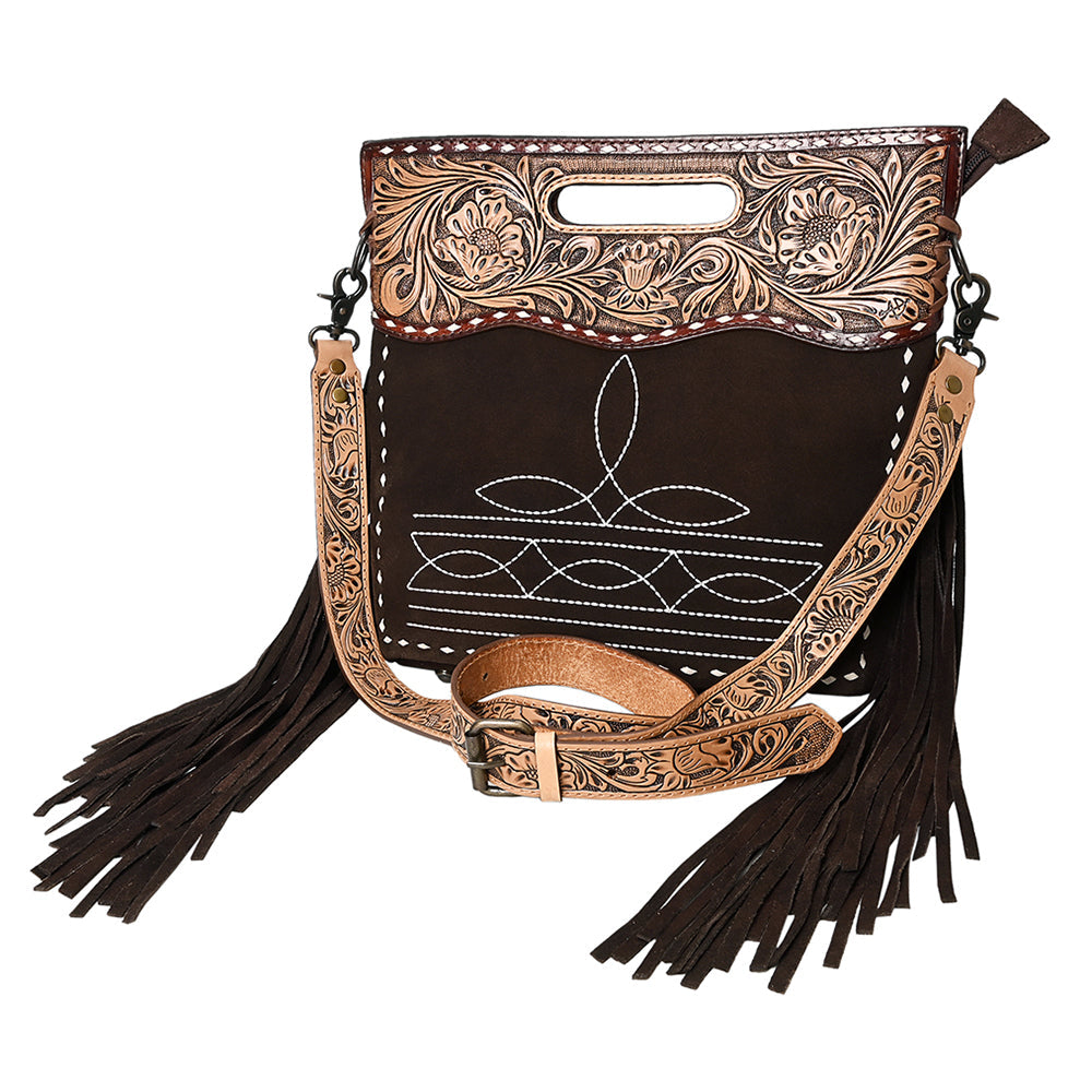 American Darling Crossbody Hand Tooled Genuine Suede Leather