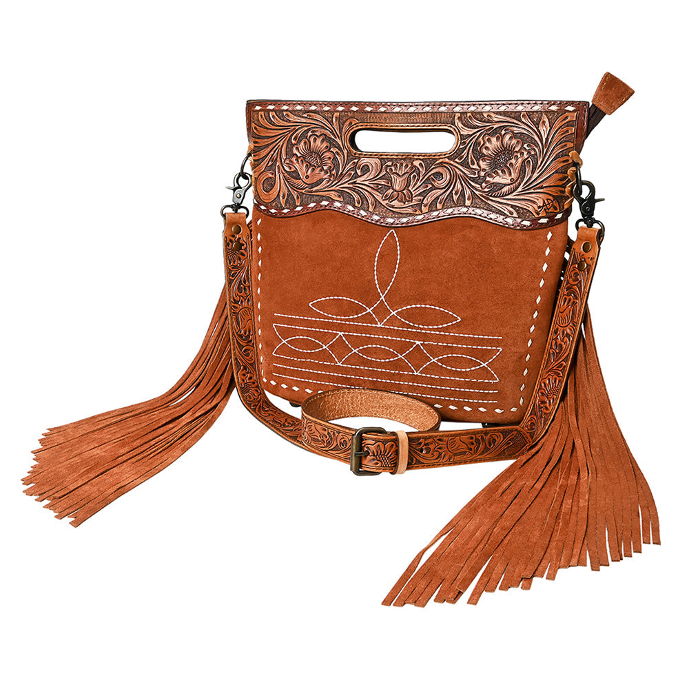American Darling Crossbody Hand Tooled Genuine Suede Leather