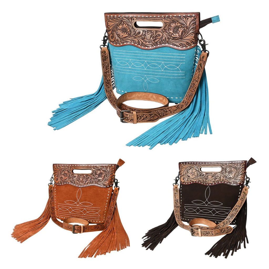 American Darling Crossbody Hand Tooled Genuine Suede Leather