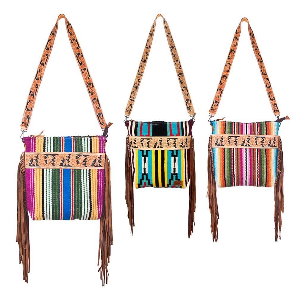American Darling Large Crossbody Hand Tooled Saddle Blanket Genuine Leather