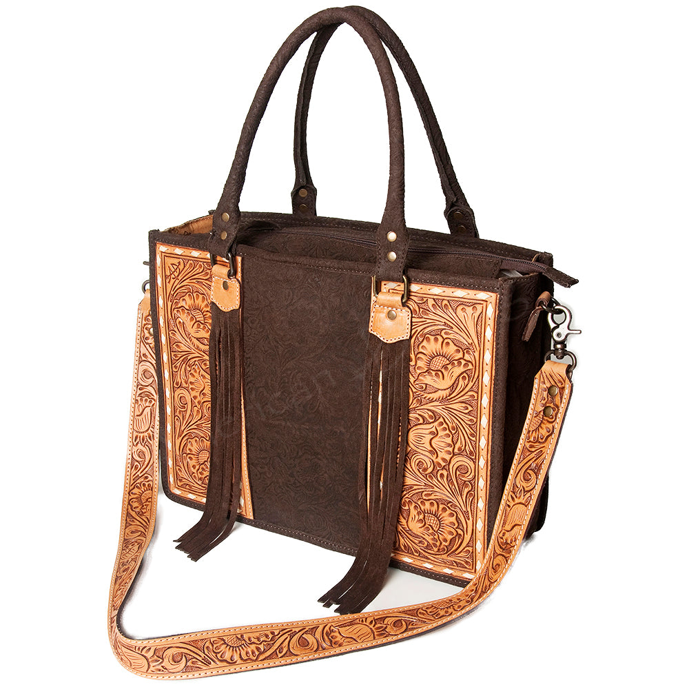 American Darling Briefcase Hand Tooled Saddle Blanket Genuine Leather