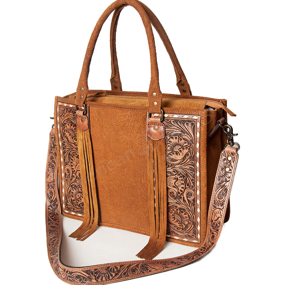 American Darling Briefcase Hand Tooled Saddle Blanket Genuine Leather