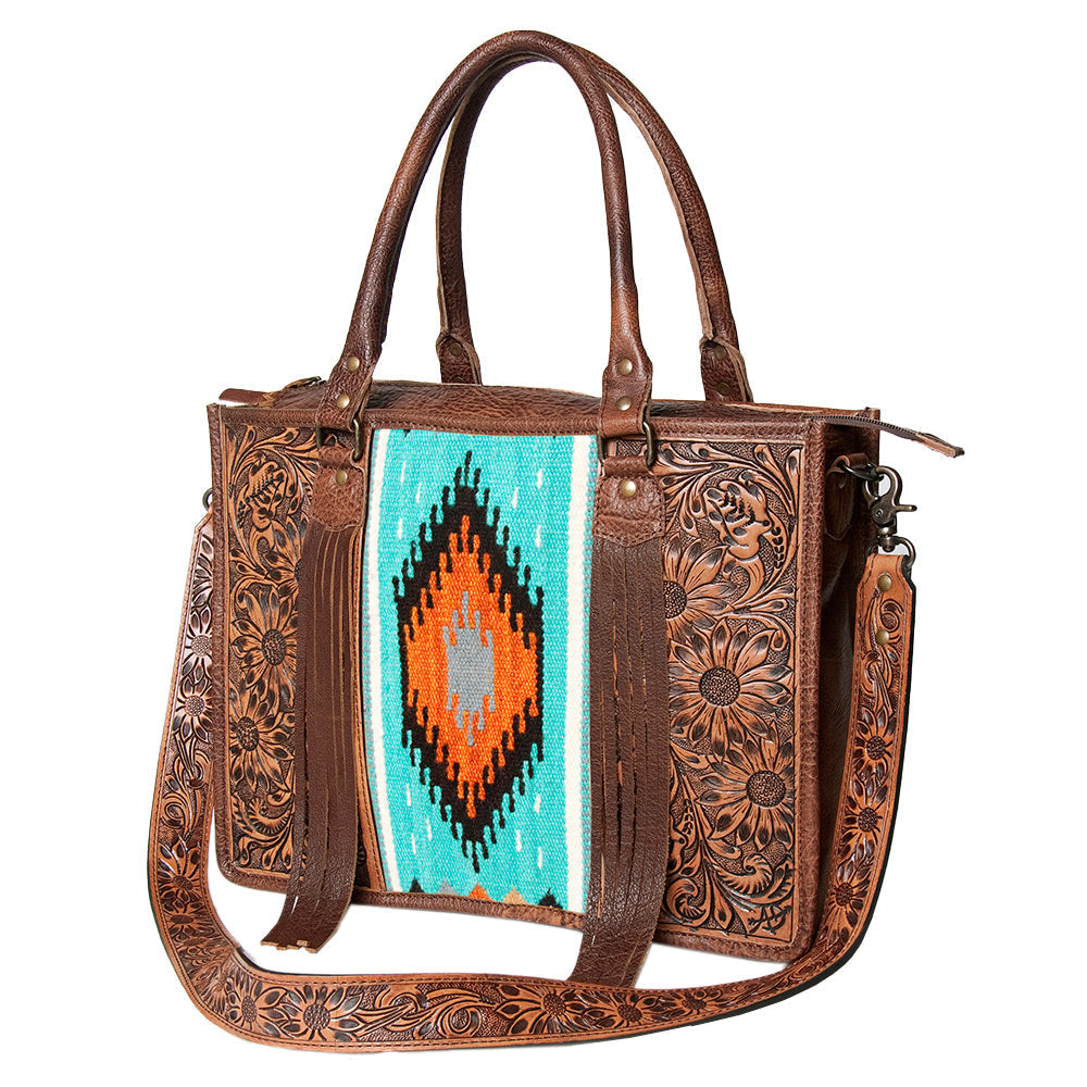 American Darling Briefcase Hand Tooled Saddle Blanket Genuine Leather