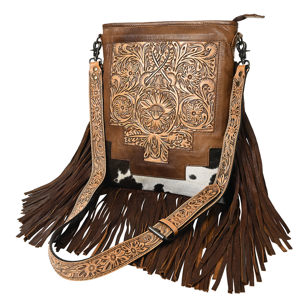 American Darling Messenger Hand Tooled Hair-On Genuine Leather